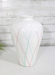 Vintage Mid-Century Modern White Ceramic Floor Vase Pastel Atomic Pattern Canada 15'