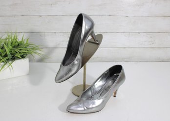 #46-Julianelli Metallic Silver Pumps  Womens Size 8.5 B  Made In Italy  Classic Heels