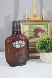 Antique Paul Jones Whiskey Flask  Embossed Amber Glass With Metal Cap
