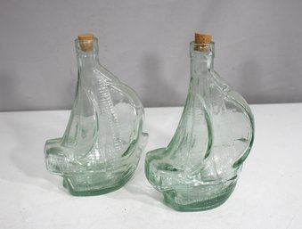 Vintage Aqua Glass Ship Liquor Decanter Bottles  Santa Maria Design (Set Of 2)