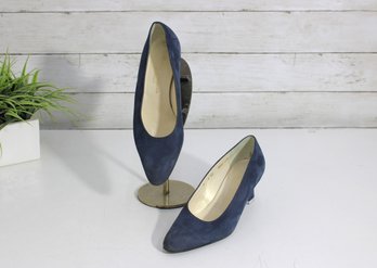 #48-Womens Navy Suede Pumps  Size 6  Classic Mid-Heel  Timeless Dress Shoes