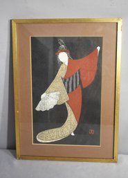 Framed Japanese Art Print With Artist's Stamp - Elegant Geisha