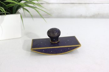 Vintage Cloisonne Desk Ink Blotter  Ornate Blue & Gold Enamel  5' Long