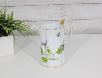 I. Godinger & Co Porcelain Pitcher With Floral & Butterfly Motif, 5.5'