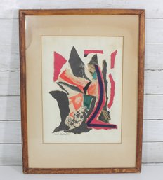 Vintage Abstract Watercolor Painting Signed 1957 Mid-Century Modern Framed 21.5' X 16'
