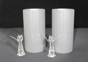 Pair Of Swarovski Crystal Cat Figurines  Clear Faceted Cats W/ Whiskers  W/ Boxes