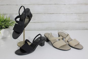 #49-life Strides Heeled Sandals  Group Lot Of 2 Pairs  Womens Size 6.5  Black & Beige