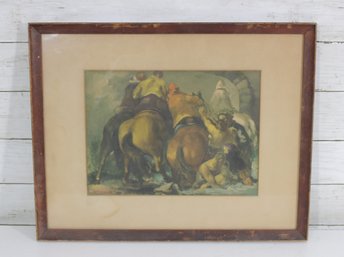 Vintage Equestrian Art Print Horses & Riders Framed Wall Art 15' X 19'