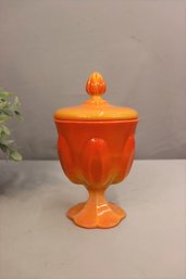 Vintage MCM LE Smith Bittersweet Yellow 6 Petal Slag Glass Candy Dish