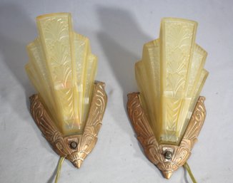 Pair Of 1930's Art Deco Slip Shade Sconces -Good  Condition