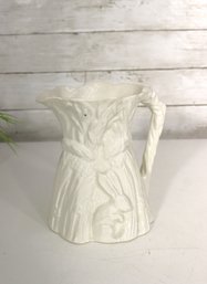 HomeGoods White Ceramic Woodland Bunny Pitcher  7.5 Tall