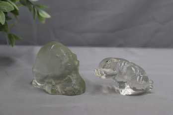 Glass Pig Figurine And A Goebel Glass Hippo Figurine