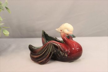 Large Hull Goose Planter,  With Polka Dot Bandana, Maroon And Dark Green