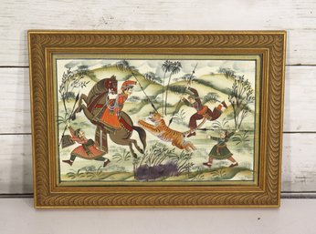 Framed Indian Hunting Scene Art Print  Horse & Tiger Battle  8.5 X 12