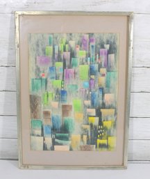 Vintage Abstract Cityscape Lithograph Mid-Century Modern Framed Print 21' X 14.5'