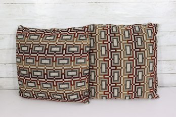 Pair Of Mid Century Style Geometric Pattern Throw Pillows  17 X 17