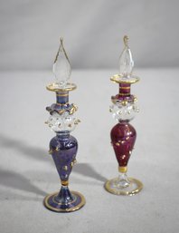 Pair Of Hand Blown Perfume Bottles- 5'h