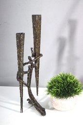 Vintage Israeli Mid-Century Brutalist Metal Shabbat Candle Holder