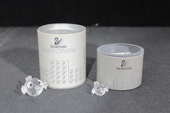 Pair Of Swarovski Crystal Fish Figurines  Clear Faceted Mini Fish  W/ Boxes
