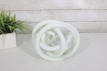 Vintage White Art Glass Knot Sculpture 7' Modern Abstract Decorative Orb
