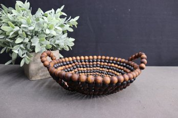 Mesmerizing Bi-color Wood Bead And Wire Centerpiece Bowl With Wood Bead Handles