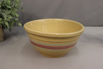McCoy Yellow Ware Mixing Bowl Pink & Blue Band 12 Oven Ware Vintage