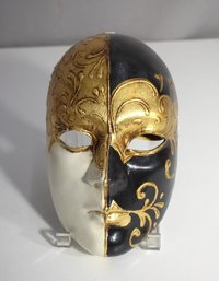 Authentic Venetian Half Mask - Gold And Black Design - 9' H X 5.5' W