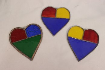 Three (3) Heart Shape Stained Glass