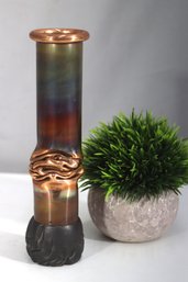 Unique Artisan Metal & Stone Vase  Sculptural Modernist Design-Thomas R. Markusen?
