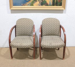 Pair Of Upholstered Guest / Office Arm Chairs W/ Wood Frames