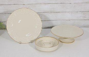 Vintage Lenox Ivory China Set Plate Cake Stand Pedestal & Ashtray Gold Trim USA