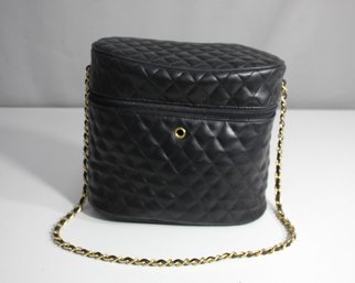 Stylish Quilted Black Lunch Bag With Gold Chain Strap And Accessories
