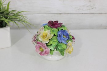 Vintage Crown Staffordshire Bone China Floral Bouquet Vase England 5' Applied Flowers