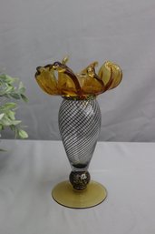 Murano Filigrana Glass Candle Holder Flame Petal Top