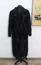 Vintage Black Persian Lamb Style Full-Length Fur Coat  Small Size