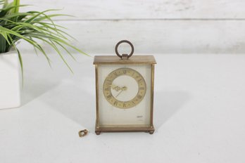 Vintage Brass Carriage Clock Quartz Mantel Desk Clock W/ Key 4' X 3' Untested