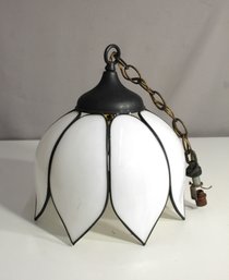 Vintage 11' Hanging Pendant Lamp With White Petal Glass Shade