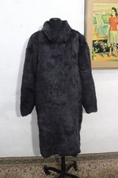 Vintage Genuine Rabbit Fur Coat  Soft Gray Full-Length Jacket, Size Large