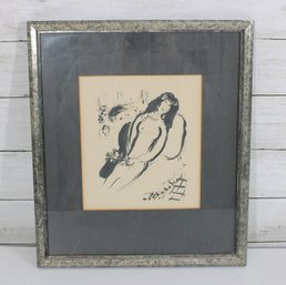 Vintage Figurative Lithograph  Signed Print Of Reclining Female Nude  Framed (15' X 13')