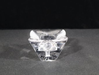 Orrefors Sweden Signed Crystal Tea Light Candle Holder – Four-Petal Flower Design – 4"