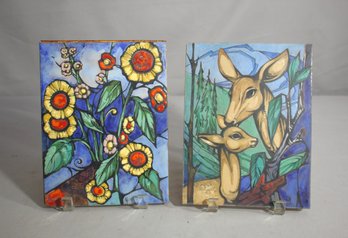 Pair Of Hand-Painted Copper Artworks