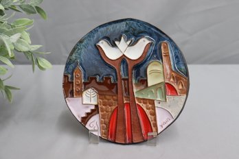 Yair Ceramic Enameled Bless Jerusalem With Peace Plate, Signed