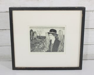 Mary Palidofska Annunciation Angel Lithograph  Signed & Dated 1991  Framed (11.5' X 12.5')