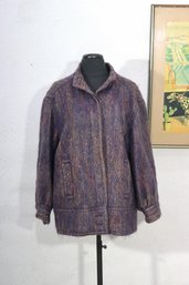 Vintage Luciana Wool Blend Jacket  Multicolor Purple Textured Coat Size 14