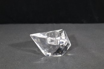 Orrefors Sweden Signed Clear Crystal Triangular Tea Light Candle Holder – 3"