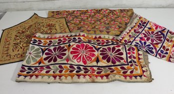 Lot Of Vintage Hand-Embroidered Textile Panels  Colorful Folk & Floral Designs