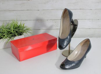 #61-Charles Jourdan Leather Pumps  Womens Size 8  Black  Made In France  Classic Heels