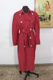 Vintage Daniel Green Burgundy Trench Coat  Size Small/Medium Belted Double Breasted