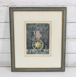 Limited Edition Surrealist Print 25/100  Pencil Signed  Framed Abstract Figure Composition (13.5' X 11.5')