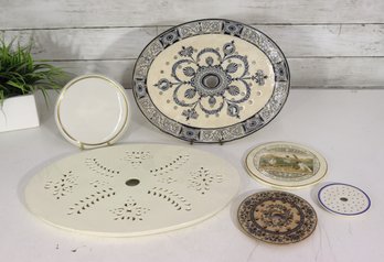 Lot Of 6 Vintage Ceramic Plate Drainers & Inserts  Assorted Designs & Sizes